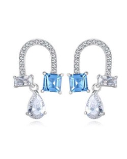 Unique Design Wholesale 925 Sterling Silver Jewelry Artificial Blue Topaz Teardrop Earrings