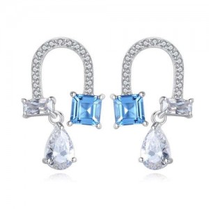 Unique Design Wholesale 925 Sterling Silver Jewelry Artificial Blue Topaz Teardrop Earrings