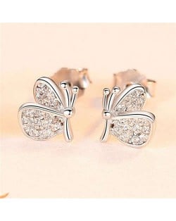Mini Butterfly Ear Studs Wholesale 925 Sterling Silver Jewelry Earrings - Silver