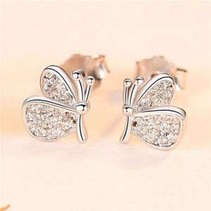 Mini Butterfly Ear Studs Wholesale 925 Sterling Silver Jewelry Earrings - Silver