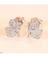 Mini Butterfly Ear Studs Wholesale 925 Sterling Silver Jewelry Earrings - Silver