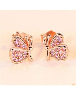 Mini Butterfly Ear Studs Wholesale 925 Sterling Silver Jewelry Earrings - Rose Golden