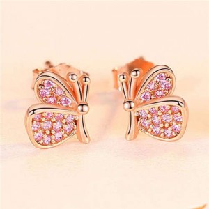Mini Butterfly Ear Studs Wholesale 925 Sterling Silver Jewelry Earrings - Rose Golden