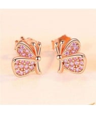 Mini Butterfly Ear Studs Wholesale 925 Sterling Silver Jewelry Earrings - Rose Golden