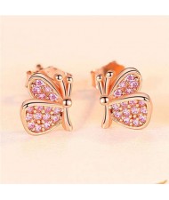 Mini Butterfly Ear Studs Wholesale 925 Sterling Silver Jewelry Earrings - Rose Golden