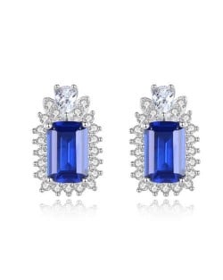 High Quality Wholesale 925 Sterling Silver Jewelry Rectangular Blue Cubic Zirconia Earrings