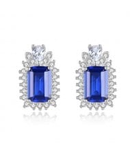 High Quality Wholesale 925 Sterling Silver Jewelry Rectangular Blue Cubic Zirconia Earrings