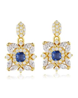 Cubic Zirconia Kaleidoscope Pattern Artificial Sapphire 925 Sterling Silver High Quality Earrings