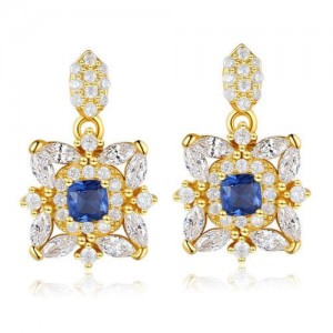 Cubic Zirconia Kaleidoscope Pattern Artificial Sapphire 925 Sterling Silver High Quality Earrings