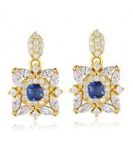 Cubic Zirconia Kaleidoscope Pattern Artificial Sapphire 925 Sterling Silver High Quality Earrings