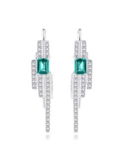 Noble Fashion Green Rectangular Rhinestone 925 Sterling Silver Long Style Wholesale Earrings