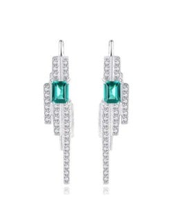 Noble Fashion Green Rectangular Rhinestone 925 Sterling Silver Long Style Wholesale Earrings