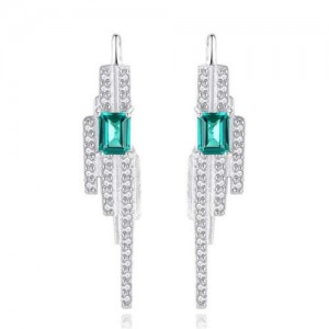 Noble Fashion Green Rectangular Rhinestone 925 Sterling Silver Long Style Wholesale Earrings