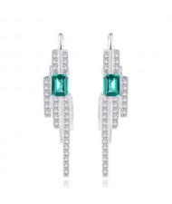 Noble Fashion Green Rectangular Rhinestone 925 Sterling Silver Long Style Wholesale Earrings