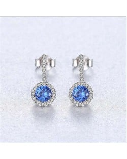 Classic Flower Pattern Wholesale 925 Sterling Silver Drop Earrings - Blue