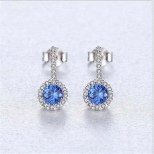 Classic Flower Pattern Wholesale 925 Sterling Silver Drop Earrings - Blue