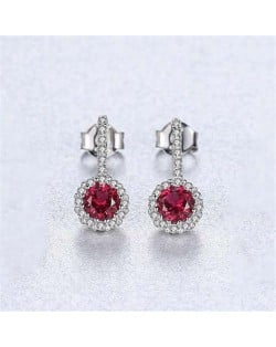 Classic Flower Pattern Wholesale 925 Sterling Silver Drop Earrings - Red