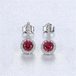 Classic Flower Pattern Wholesale 925 Sterling Silver Drop Earrings - Red