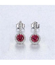 Classic Flower Pattern Wholesale 925 Sterling Silver Drop Earrings - Red