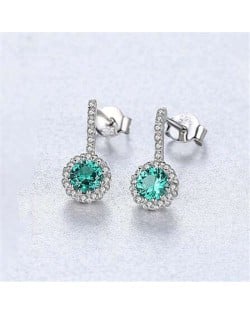 Classic Flower Pattern Wholesale 925 Sterling Silver Drop Earrings - Green