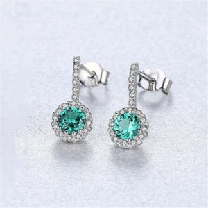 Classic Flower Pattern Wholesale 925 Sterling Silver Drop Earrings - Green