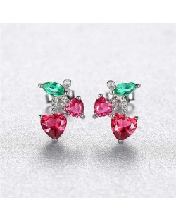 Lovely Design Mini Cubic Zirconia Cherry Wholesale 925 Sterling Silver Earrings - Silver 