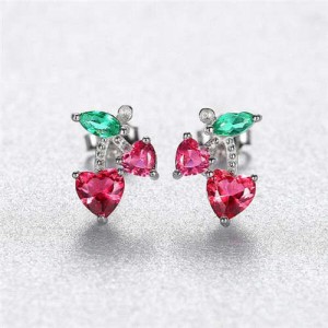 Lovely Design Mini Cubic Zirconia Cherry Wholesale 925 Sterling Silver Earrings - Silver 