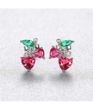 Lovely Design Mini Cubic Zirconia Cherry Wholesale 925 Sterling Silver Earrings - Silver 