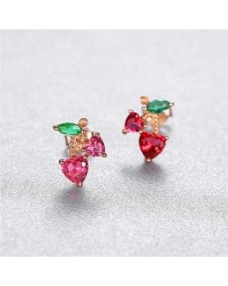 Lovely Design Mini Cubic Zirconia Cherry Wholesale 925 Sterling Silver Earrings - Golden