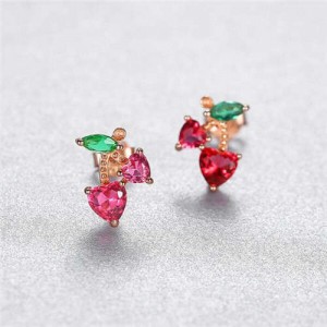 Lovely Design Mini Cubic Zirconia Cherry Wholesale 925 Sterling Silver Earrings - Golden