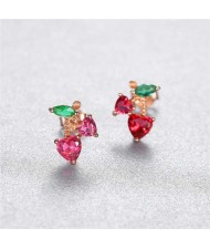 Lovely Design Mini Cubic Zirconia Cherry Wholesale 925 Sterling Silver Earrings - Golden