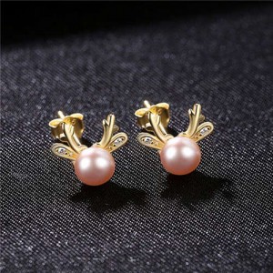 Korean Fashion Sika Deer Design Natral Pearl Wholesale 925 Sterling Silver Earrings - Purple