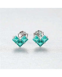 Mosaics Splicing Heart Shape Design High Quality Wholesale 925 Sterling Silver Earrings - Green