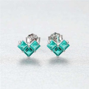 Mosaics Splicing Heart Shape Design High Quality Wholesale 925 Sterling Silver Earrings - Green