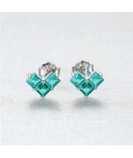 Mosaics Splicing Heart Shape Design High Quality Wholesale 925 Sterling Silver Earrings - Green