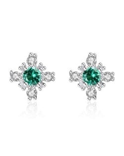 Simple Design Fashion Wholesale 925 Sterling Silver Jewelry Shining Green Stone Mini Ear Studs
