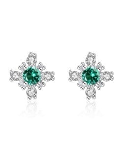 Simple Design Fashion Wholesale 925 Sterling Silver Jewelry Shining Green Stone Mini Ear Studs