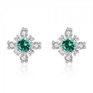 Simple Design Fashion Wholesale 925 Sterling Silver Jewelry Shining Green Stone Mini Ear Studs