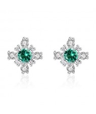 Simple Design Fashion Wholesale 925 Sterling Silver Jewelry Shining Green Stone Mini Ear Studs