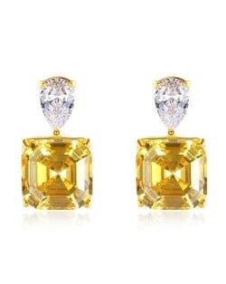 Simple Design Wholesale 925 Sterling Silver Jewelry Square Artificial Gem Earrings - Yellow