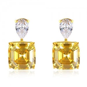 Simple Design Wholesale 925 Sterling Silver Jewelry Square Artificial Gem Earrings - Yellow