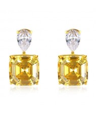 Simple Design Wholesale 925 Sterling Silver Jewelry Square Artificial Gem Earrings - Yellow