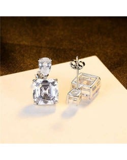 Simple Design Wholesale 925 Sterling Silver Jewelry Square Artificial Gem Earrings - White