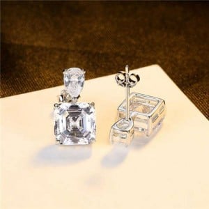 Simple Design Wholesale 925 Sterling Silver Jewelry Square Artificial Gem Earrings - White