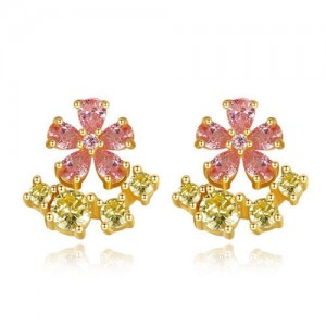 Cubic Zirconia Embeded Glistening Flower Wholesale 925 Sterling Silver Earrings