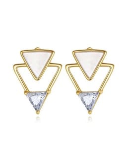 Wholesale 925 Sterling Silver Jewelry Inverted Fashion Triangles Design Earrings - Golden