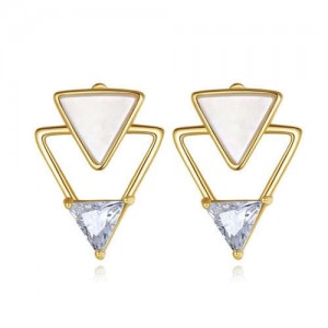 Wholesale 925 Sterling Silver Jewelry Inverted Fashion Triangles Design Earrings - Golden