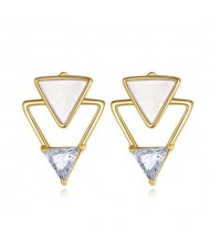 Wholesale 925 Sterling Silver Jewelry Inverted Fashion Triangles Design Earrings - Golden