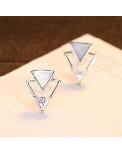 Wholesale 925 Sterling Silver Jewelry Inverted Fashion Triangles Design Earrings - Silver