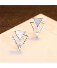 Wholesale 925 Sterling Silver Jewelry Inverted Fashion Triangles Design Earrings - Silver